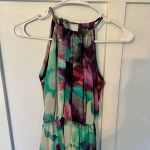 Zouk Watercolor Halter dress - Teal, Purple & Black